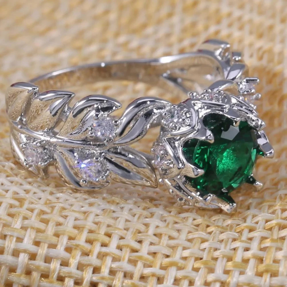 💞  Handmade Round Green Emerald 925 Silver Ring for Women, FB16FA1025